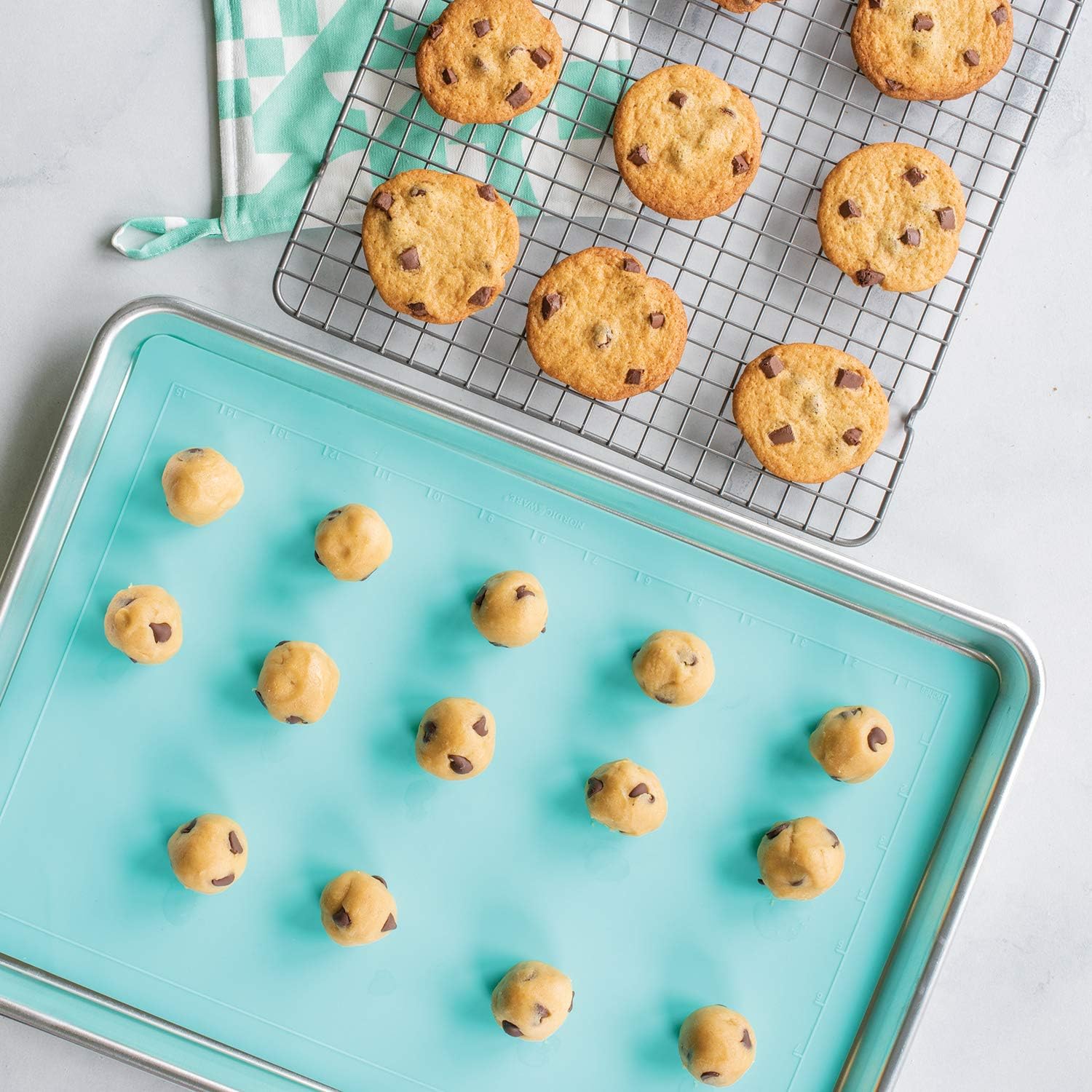 Nordic Ware 3-Piece Cookie Set - Includes Aqua Baking Mat for Perfect Baking Results