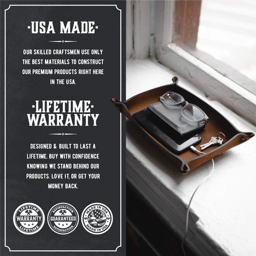 Main Street Forge Leather Valet Tray for Men – Rustic EDC Organizer for Keys, Phone & Wallet – Made in USA – Bootlegger Brown