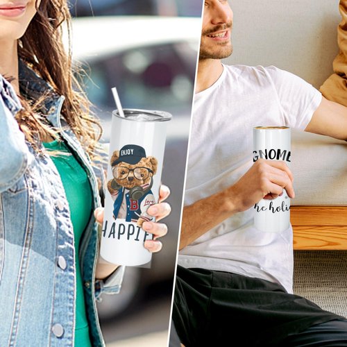 AGH 10pcs 20 oz Sublimation Tumbler Flat Edge Blanks, 20oz Sublimation Tumblers Skinny Straight Cups Bulk with Colorful Lid, Individual Box, Plastic Straw For Coffee Drinks