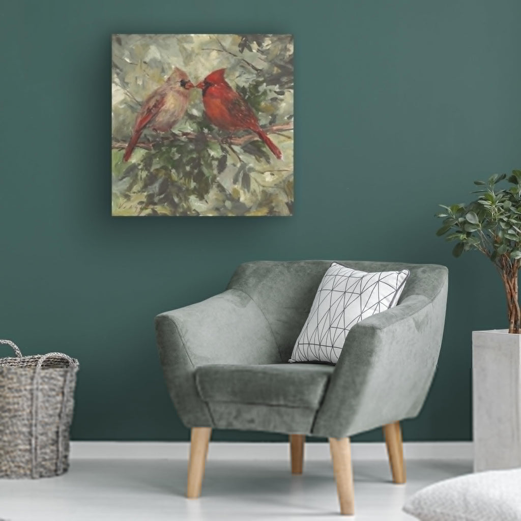 Kissing Cardinals by Mary Miller Veazie, 35x35-Inch