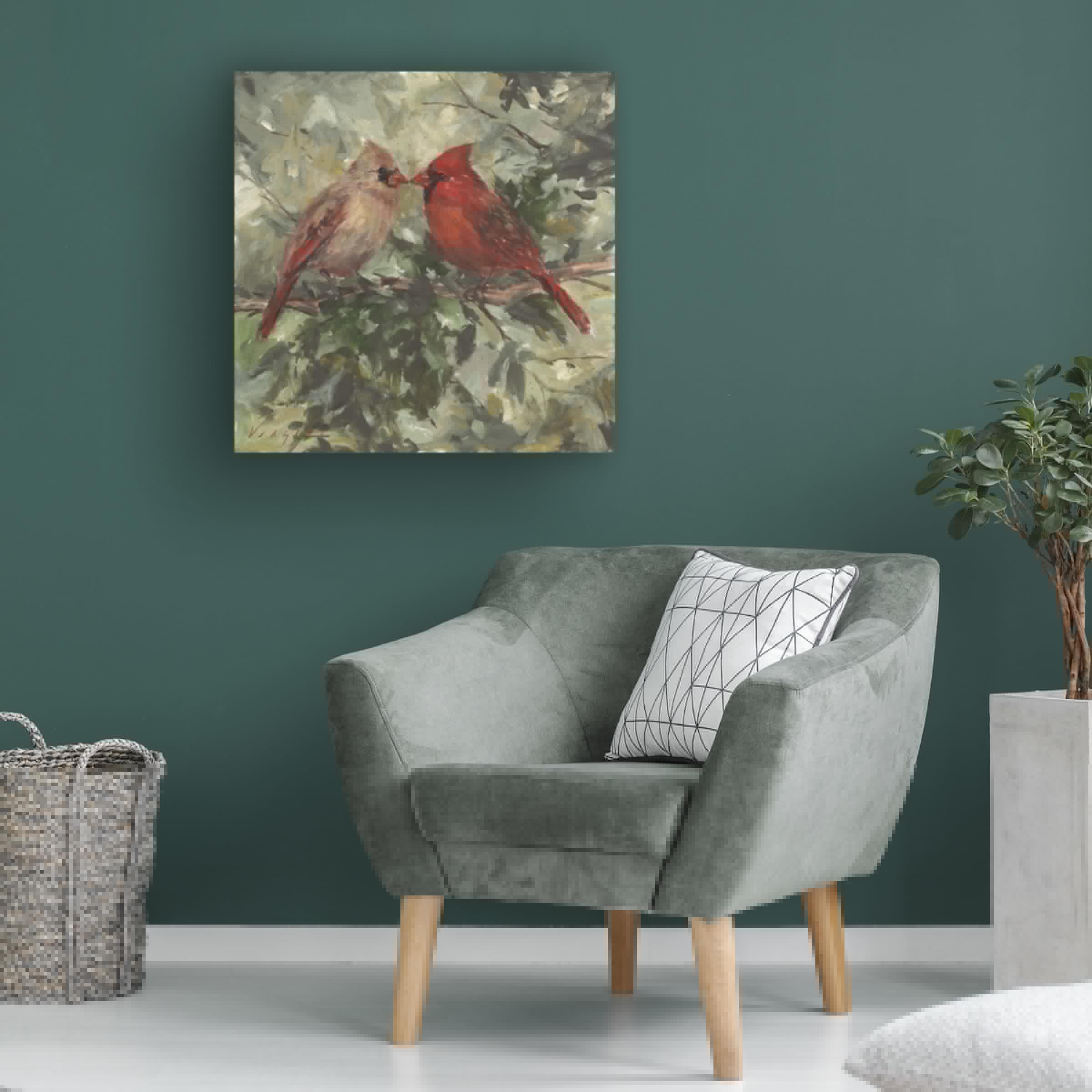 Kissing Cardinals by Mary Miller Veazie, 35x35-Inch