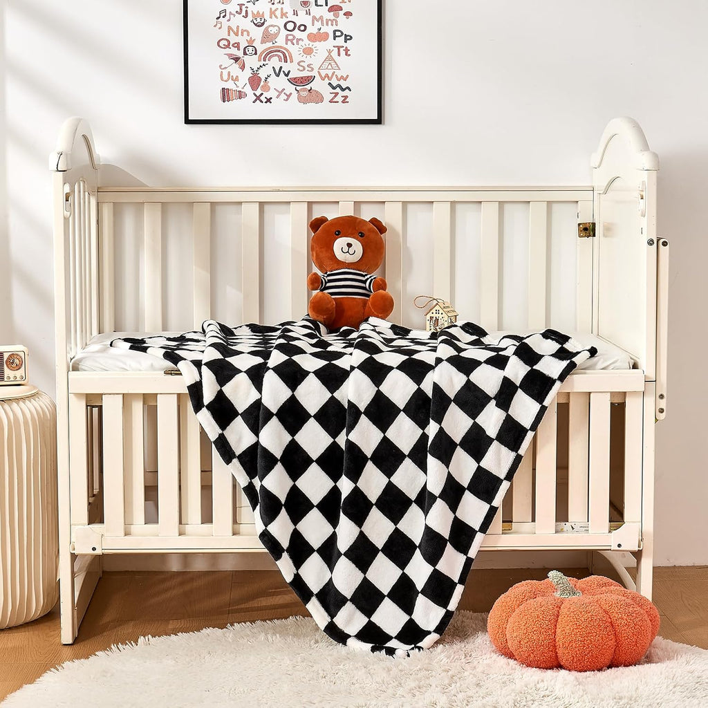 Yurhap Checkered Baby Blanket - Ultra Soft Fleece for Boys & Girls | Cozy 30''x40'' Infant Blanket in Black