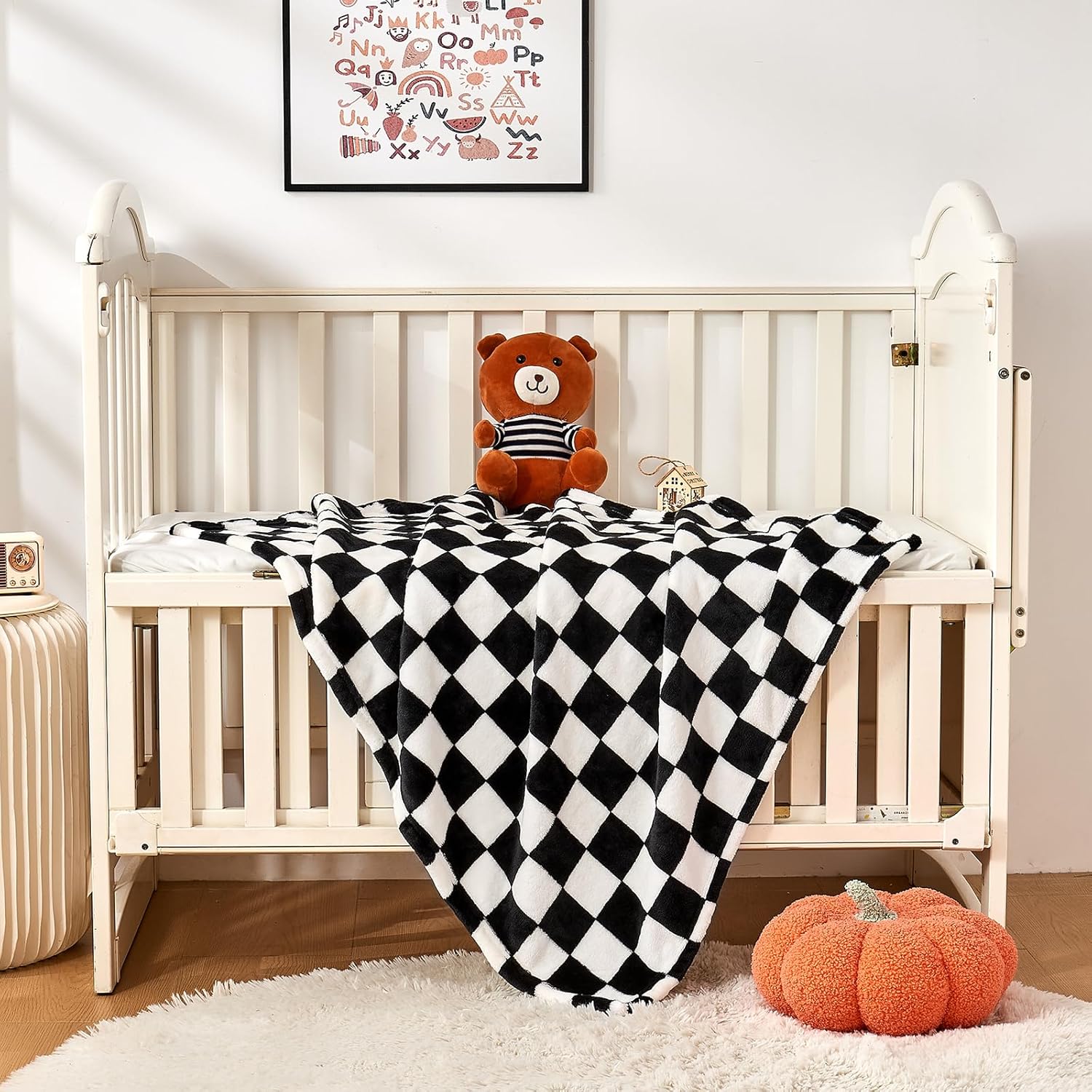 Yurhap Checkered Baby Blanket - Ultra Soft Fleece for Boys & Girls | Cozy 30''x40'' Crib & Stroller Blanket in Black