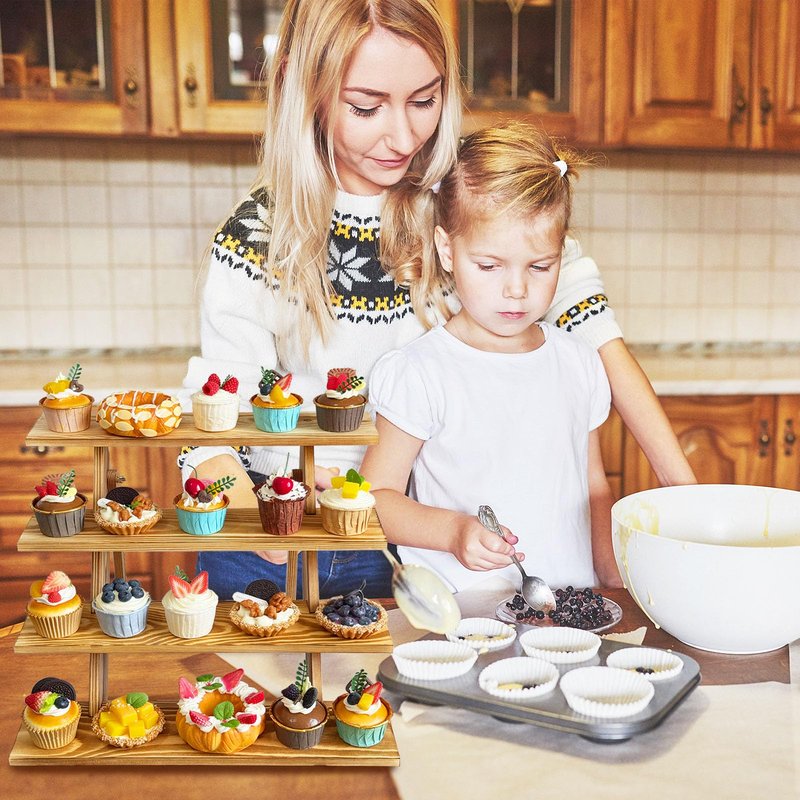 Umgozrz Wooden Cupcake Stand 4 Tier Cupcake Stand Rustic Wood Cake Stand for 24 Cupcakes Wedding Cupcake Display