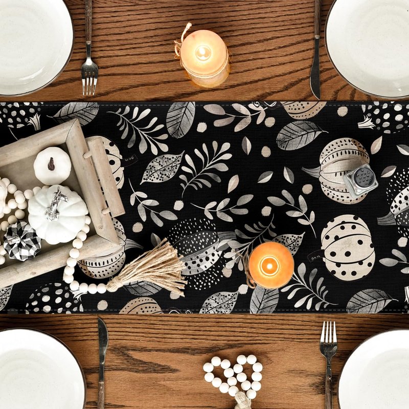 Artoid Mode Harvest Pumpkin Darkness Floral 210 GSM Fall Table Runner, Seasonal Autumn Kitchen Dining Table Decoration for Home Party Decor 13x108 Inch