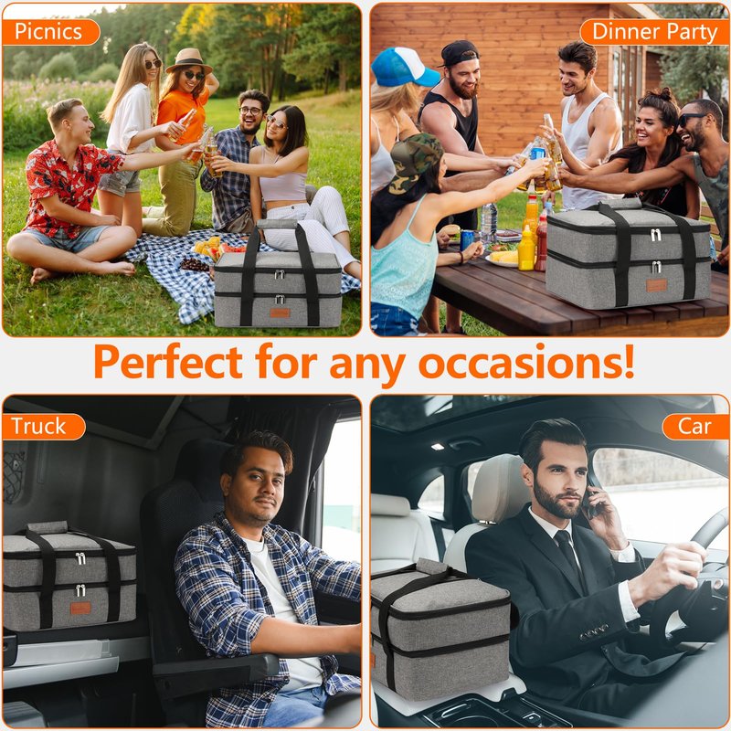 Uoxfill Lunch Bag Insulated Thermal Food Carrier Insulated Double Decker Casserole Carrier for Hot or Cold Food,Insulated Tote Bag for Potluck Cookouts Picnic,Lasagna Holder