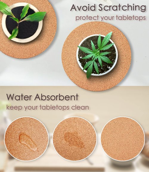 KITLAB Cork Plant Coasters, Double Layers Hard Thick Planter Coaster, 12 Inch Absorbent Mats, Cork Trivets for Hot Dishes, Coasters for House Plants, 2 Pcs