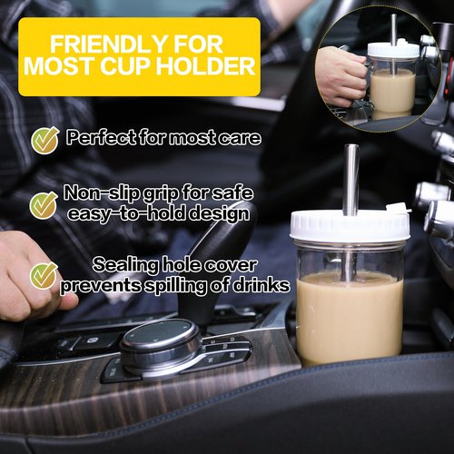 Qumuauu 4Pack 24oz Glass Tumbler Cup with Bamboo Handle Lids and Straws, Mason Jars with Wide Mouth Iced Coffee Cup Reusable Drinking Glasses Travel Mug for Smoothie Beer Juice Tea
