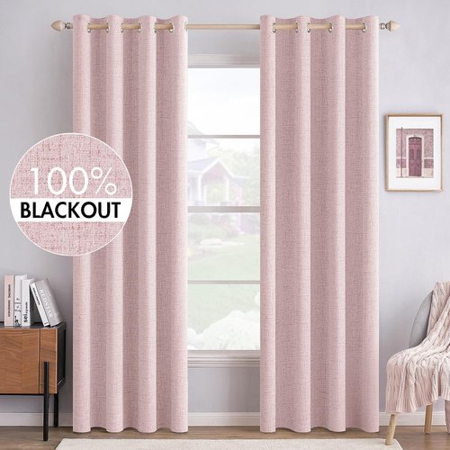 MIULEE Blackout Curtains - 100% Thermal Insulated Linen Texture Drapes | Pink, 52x84 Inch (2 Panels)
