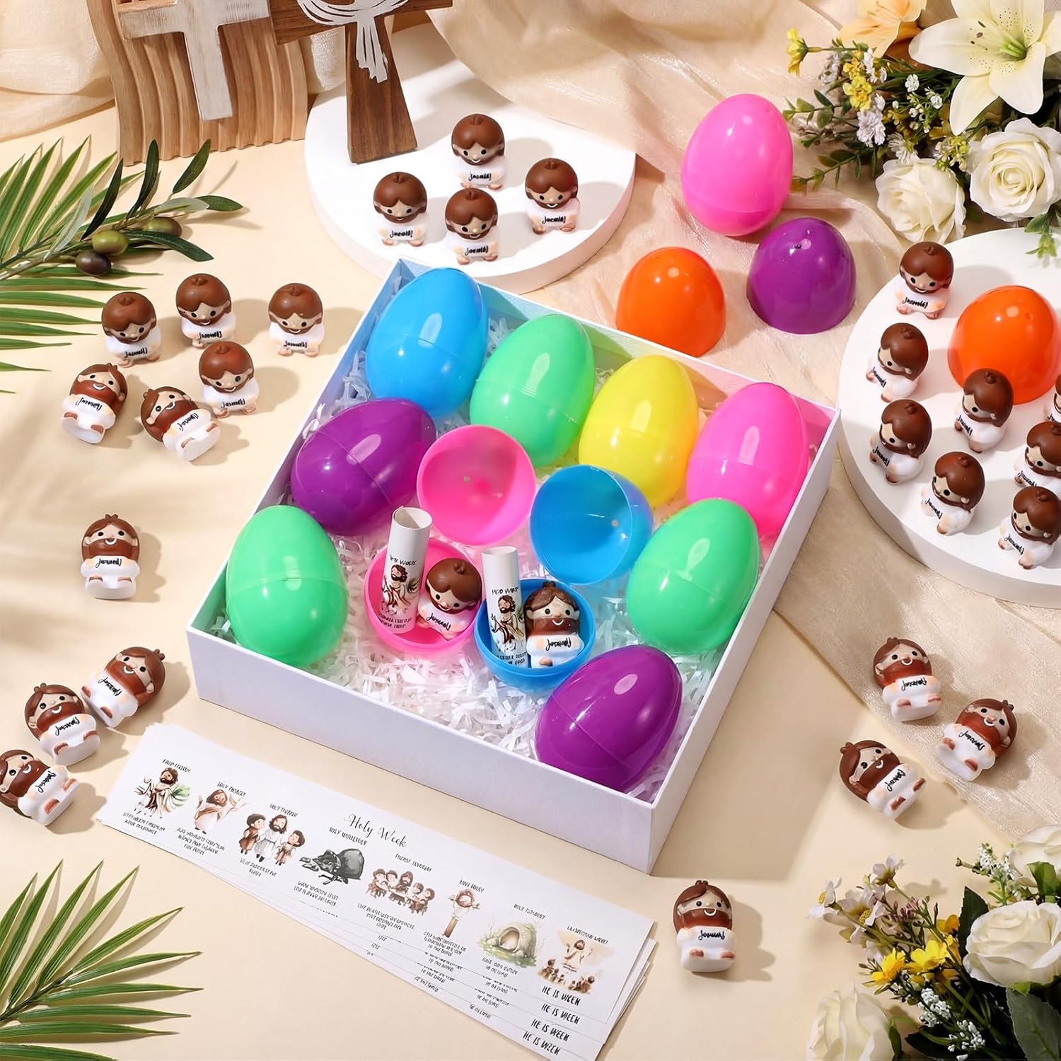 Skylety Easter Jesus Gifts - 25 Sets of Prefilled Egg Stuffers & Stress Balls for Holy Week | Christian Party Favors