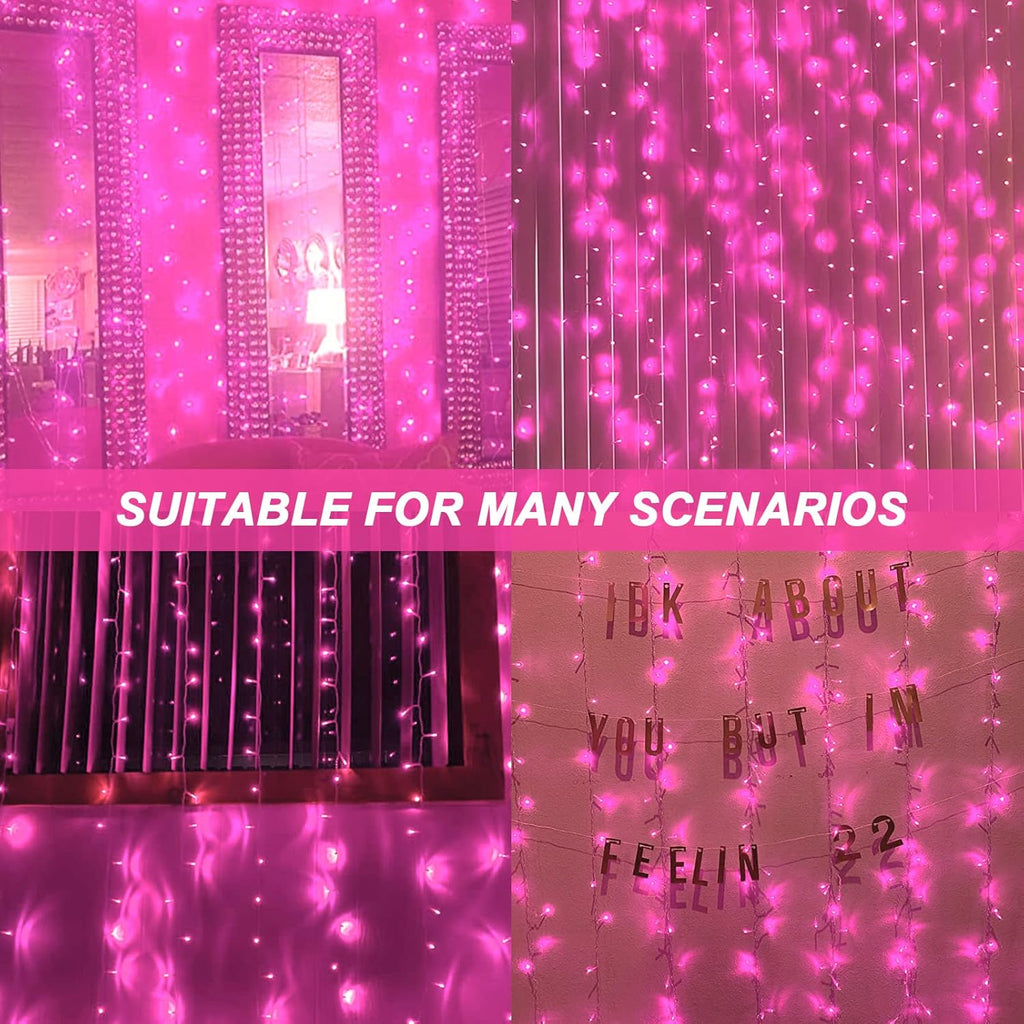 Skiennix Curtain Lights - 8 Modes LED String Lights for Pink Room Decor | Perfect for Parties & Valentine's Day