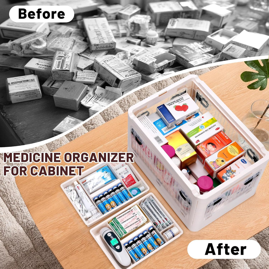 Skiennix 24 QT Medicine Organizer - Extra Large Collapsible First Aid Box with Removable Tray & Wheels