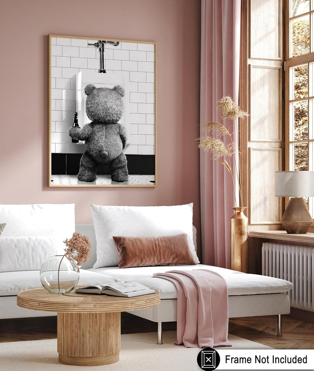 Poster Master Funny Teddy Bear Print - Humorous Wall Art for Bathroom & Nursery - 8x10 Unframed