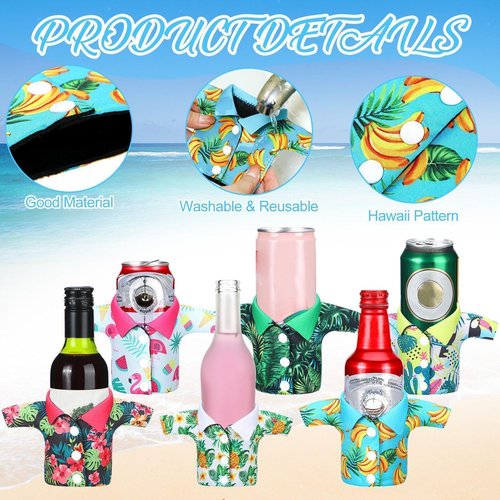 Funtery 12 Pack Can Shirt Cooler Sleeves 12 oz Summer Hawaiian Tropical Funny Can Cooler Bulk for Beer Beverage Soda Birthday Beach Themed Party Favor (Vivid Style)