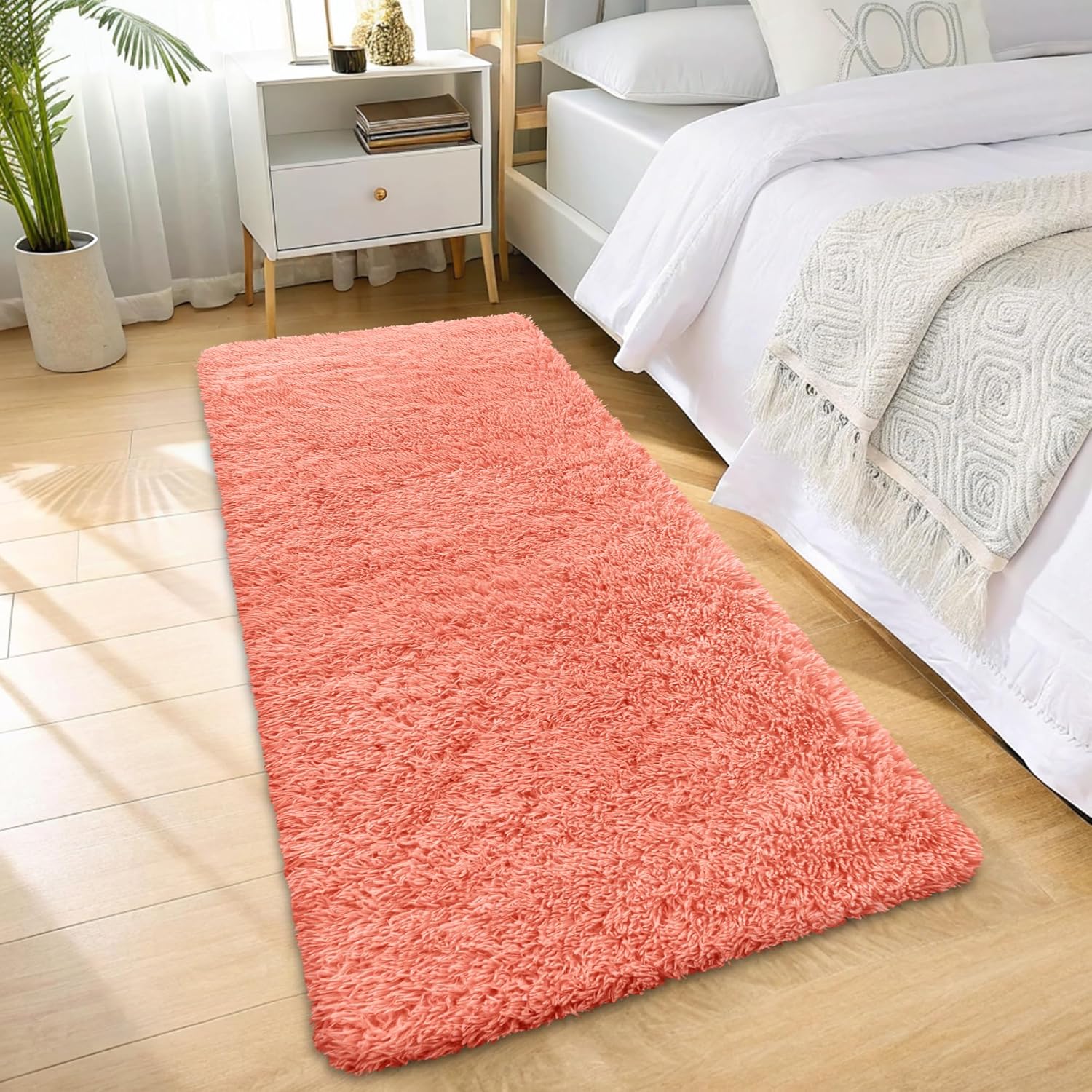 OLANLY Runner Rug - Soft Fluffy Machine Washable 2x8 for Hallway & Bedroom | Coral Red Home Decor