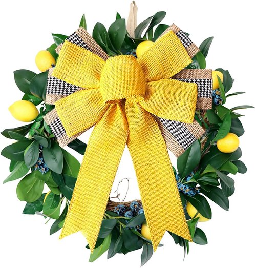 Large Burlap Yellow Wreath Bow - Perfect Tree Topper for Indoor & Outdoor Spring/Summer Decor