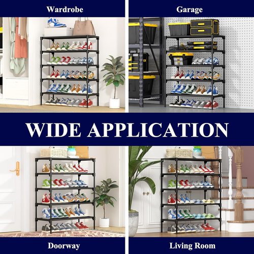 Kitsure Shoe Rack - Stackable Non-Woven Shoe Organizer for Closet & Entryway | 5-Tier, 27.5" Wide, Black