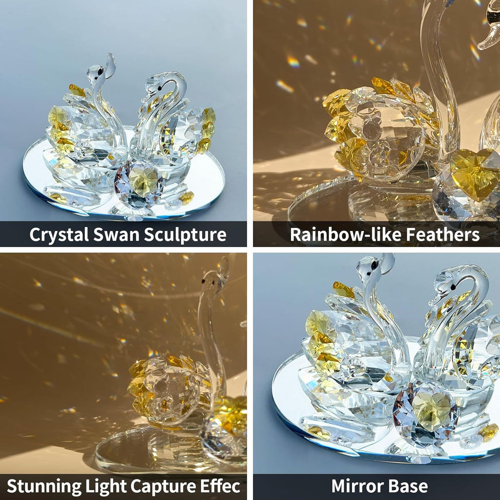 Skiennix Handcrafted Crystal Swan Figurine - Elegant Decorative Glass Sculpture | Golden Accent Gift