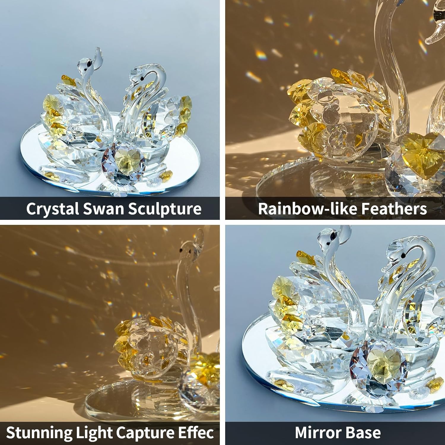 Skiennix Handcrafted Crystal Swan Figurine - Elegant Decorative Glass Sculpture | Golden Accent Gift