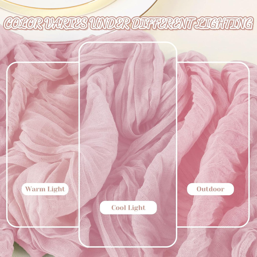 Skiennix Pink Cheesecloth Table Runner - 10Ft Boho Gauze for Weddings & Events | 120 Inches Long