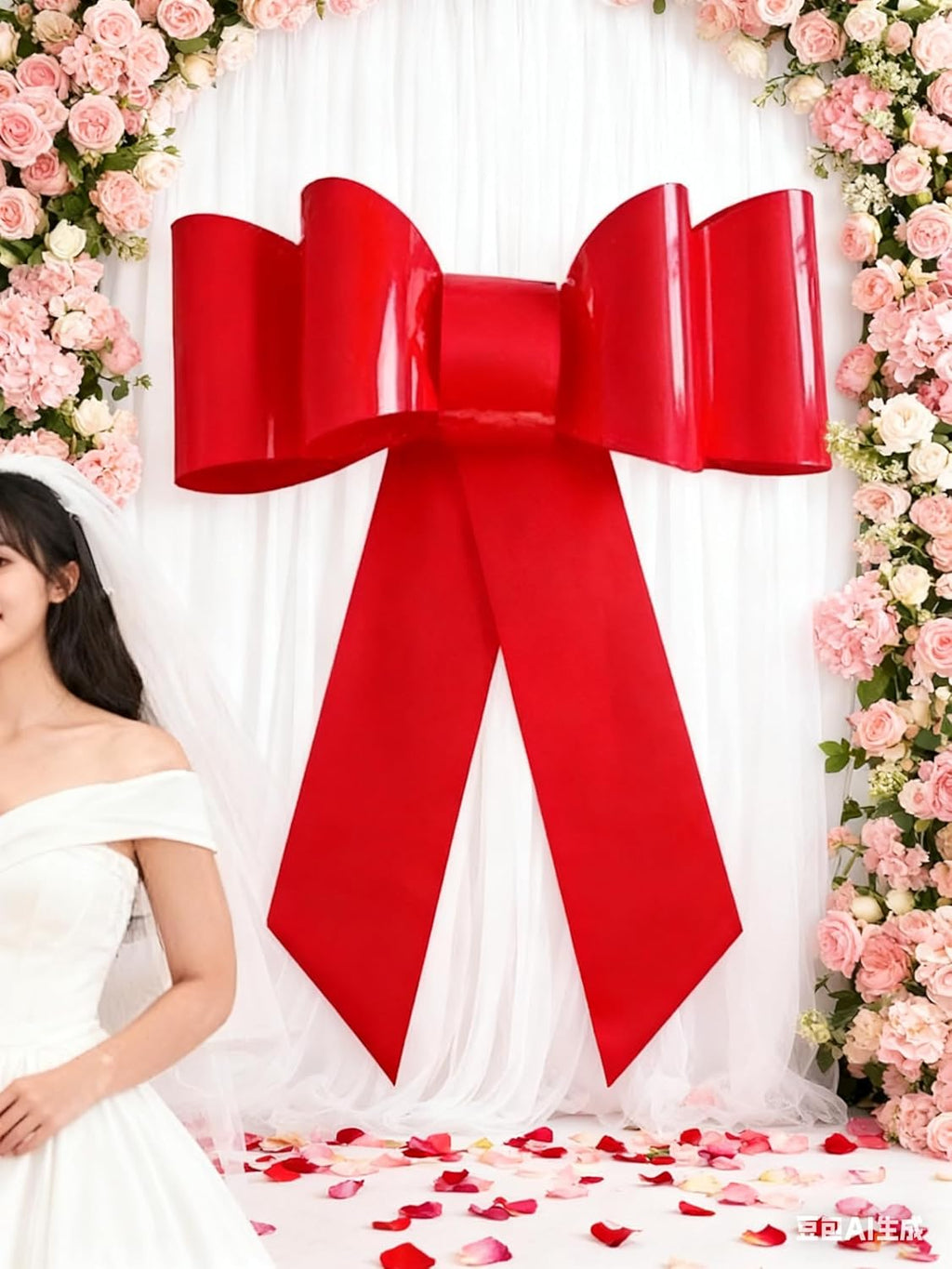 Skiennix 30-Inch Giant Car Bow - Big Red Bow with 2 Small Pull Bows for Door Decor & Parties