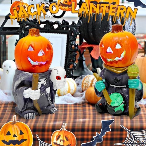 Exasinine Halloween Figurines - 5.5" Resin Jack O' Lantern Ornaments for Spooky Indoor Décor