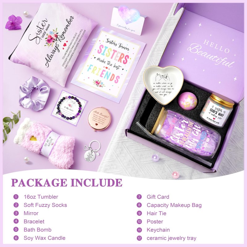 Sisters Birthday Gifts for Women Teen Girl, Best Friend Birthday Gifts Unique Friendship Gifts for Bestie BFF Friends Female Soul Sister Birthday Christmas Gift (Sisters Gifts-Purple)