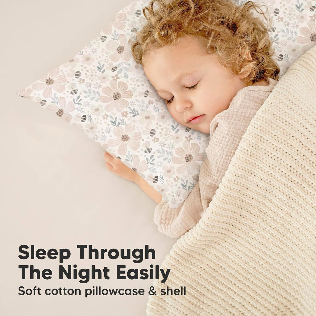 My Little Dreamy Toddler Pillow - Organic Cotton Travel Bed Pillow with Soft, Breathable Case | 13x18 Inches for Ages 2-5 (Flora Vale)