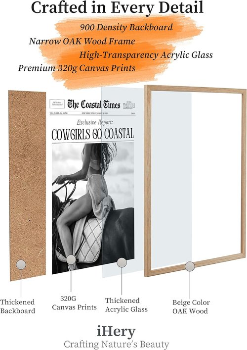 iHery Coastal Cowgirls Framed Canvas Wall Art - Natural Oak Wood 12x16in | Trendy Western Decor for Bedroom & Living Room