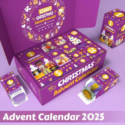 Advent Calendar | Unique 12 Days of Christmas Spa Gift Set for Women - Lavender Scented Candles, Mugs & More