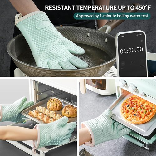 MAD SHARK Silicone Oven Mitts - Heat Resistant 450°F | Waterproof, Non-Slip, Cotton Lined - Green