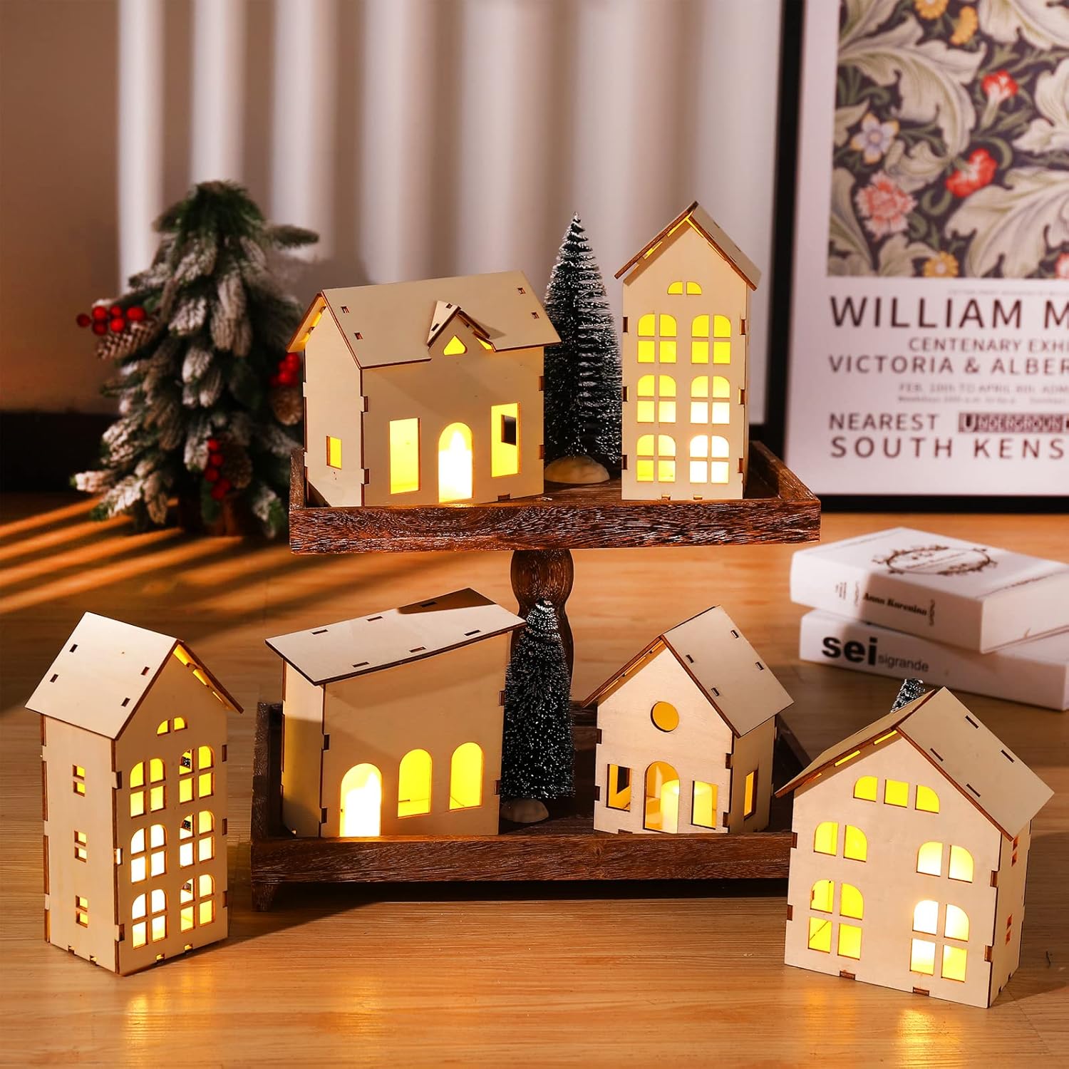 Regine Switzerland Christmas Village Set - 12 Unassembled Houses with LED Candle Lights | Festive Decorations