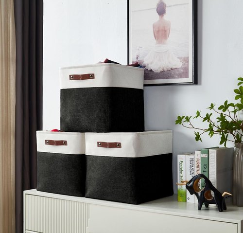 DECOMOMO Storage Cubes - 11x11 Cube Storage Bins for Shelves | Black & White - 4 Pack