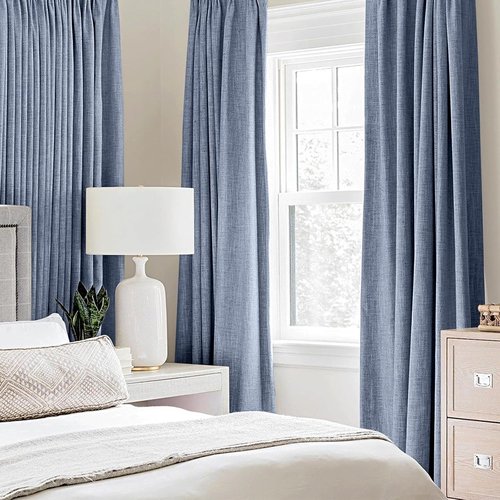 MIULEE Blackout Curtains - 100% Thermal Insulated Linen Texture Drapes | Stone Blue, 52x54 Inch (2 Panels)
