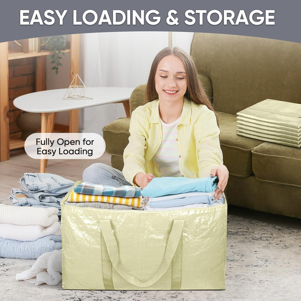 TICONN Extra Large Heavy-Duty Moving Bags - Durable Storage Solution with Zippers & Handles | 2 Pack, Cream