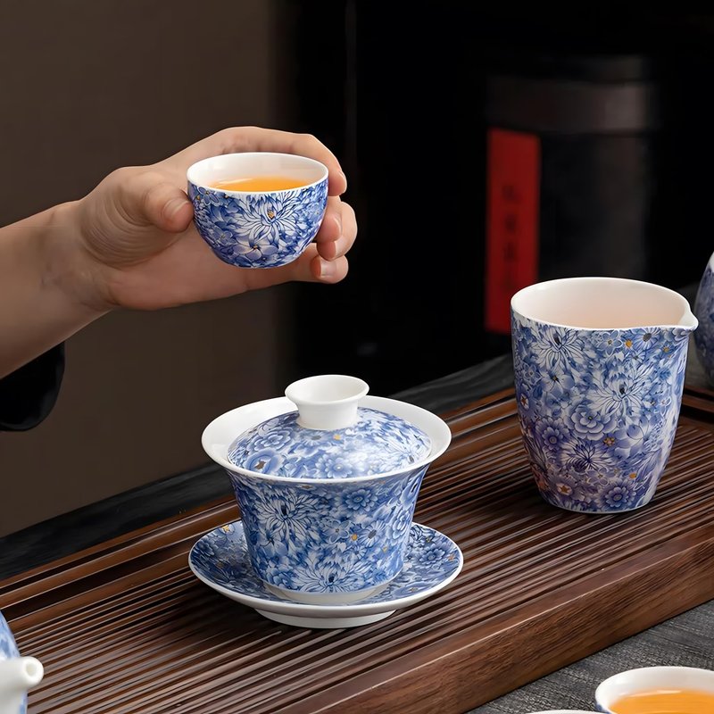 ICHAG Chinese Tea Set, Gongfu Tea Sets for Adults, Asian Gaiwan Teaset, 14-Piece Yangzhi Jade (羊脂玉茶具) with Suspended Gaiwan & Tea Pet, Portable Travel Teaset for Home, Outdoor, Office Gifts