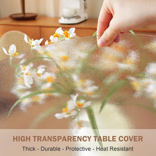 LovePads 2mm Thick Frosted Round Table Cover Protector 52 Inch for Dining Room, PVC Plastic Pad