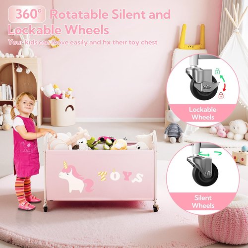 Granny Says Toy Box - Extra Large Kids Toy Chest with Wheels | 135L Pink Storage Organizer