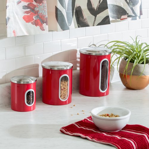 Honey Can Do Three-Piece Set of Nesting Stainless Steel Kitchen Canisters, Red KCH-03011 Red