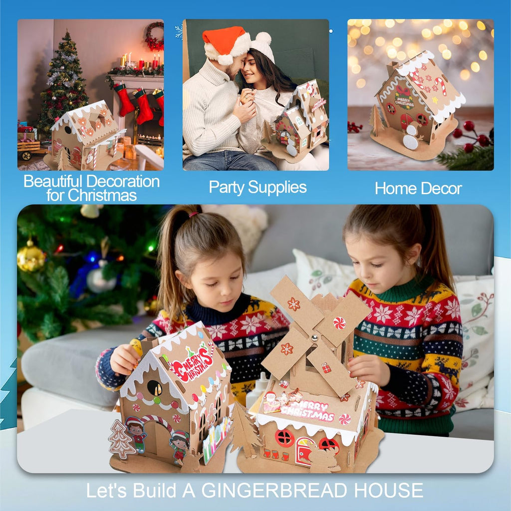 Skiennix Christmas Gingerbread House DIY Kit - 12 Pack Cardboard Houses for Kids & Adults, Festive Holiday Fun