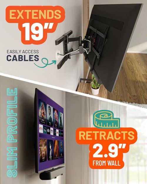 ECHOGEAR Full Motion TV Wall Mount Bracket - Smooth Extension, Swivel & Tilt for TVs Up to 82" - Easy Install with Cable Management