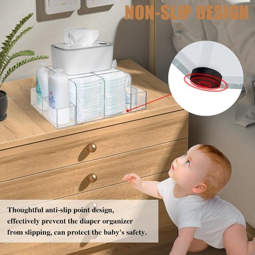 GILPWA Diaper Caddy - Detachable Clear Acrylic Organizer for Baby Changing Table Essentials