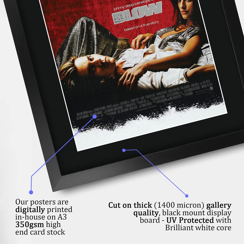 HWC Trading Blow Movie Poster Johnny Depp Penelope Cruz Signed 16 x 12 inch Framed Gift Printed Autograph Film Print Photo Picture Display - 16" x 12" Framed