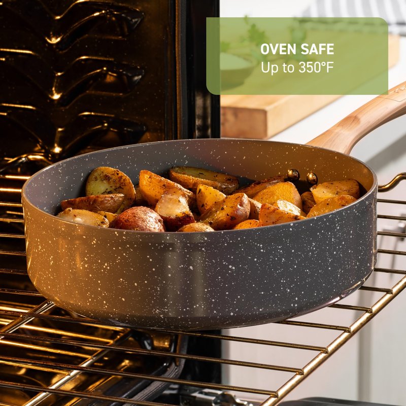 T-Fal Revive Ceramic Nonstick Sauce Pan with Lid, 3 Qt, Oven Safe to 350°F Cookware,with Stay-Cool Handle, Stone Grey