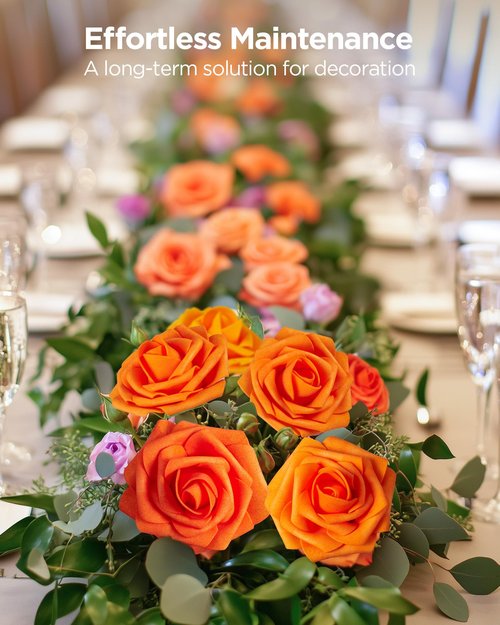 InnoGear Artificial Flowers, 100 Pcs Shades of Orange Rose Foam Fake Roses Bulk with Stems for Autumn Fall Decoration DIY Wedding Bouquets Centerpieces Bridal Shower Party Christmas Tree