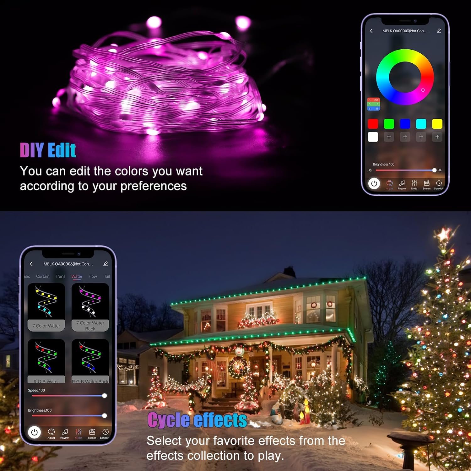 Skiennix RGB Smart IC String Lights - 16FT Indoor Fairy Lights with APP & Remote Control, 50 Multicolor LEDs, USB Powered & IP65 Waterproof for Christmas & Parties
