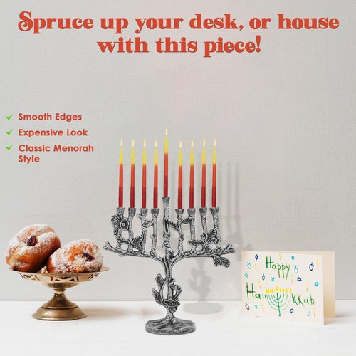 Majestic Giftware Aluminum Nickel Plated Chanukah Candles Menorah – Silver Tree (MN735) | Fits Standard Chanukah Candles | Durable & Long-Lasting Quality | Hanukkah Menorah - 10” High