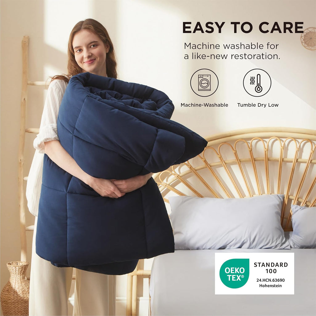 Bedsure Comforter Duvet Insert - Quilted All-Season Down Alternative Bedding, Navy Blue, Queen 88 x 88 Inches