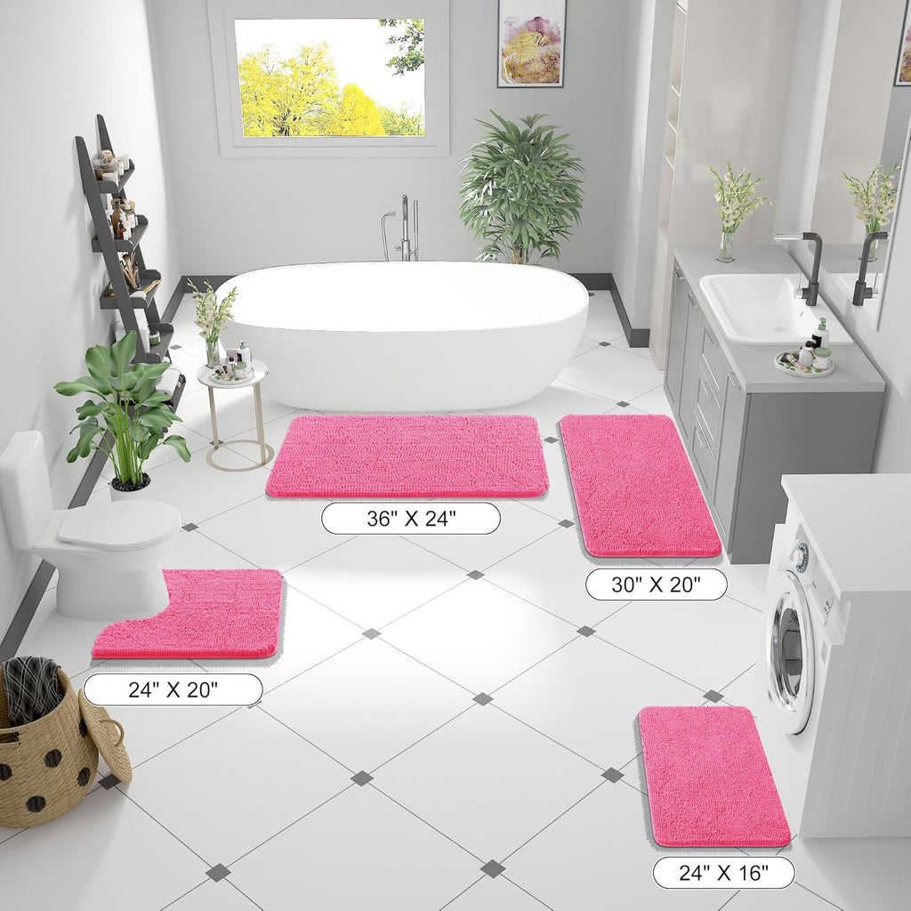 OLANLY Large Bath Rugs - Extra Soft Chenille with Quick-Dry Rubber Backing | 40x32, Hot Pink