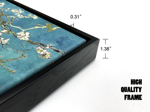 Pyradecor Large Black Framed Canvas Wall Art Almond Blossom Famous Oil Paintings Reproduction Canvas Prints by Van Gogh for Home Office Decorations